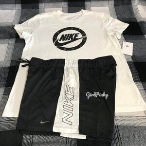 Nike DRY Shorts in Black & WHITE OUTFIT WITH SHORT SLEEVE LOGO TEE SIZES M-L